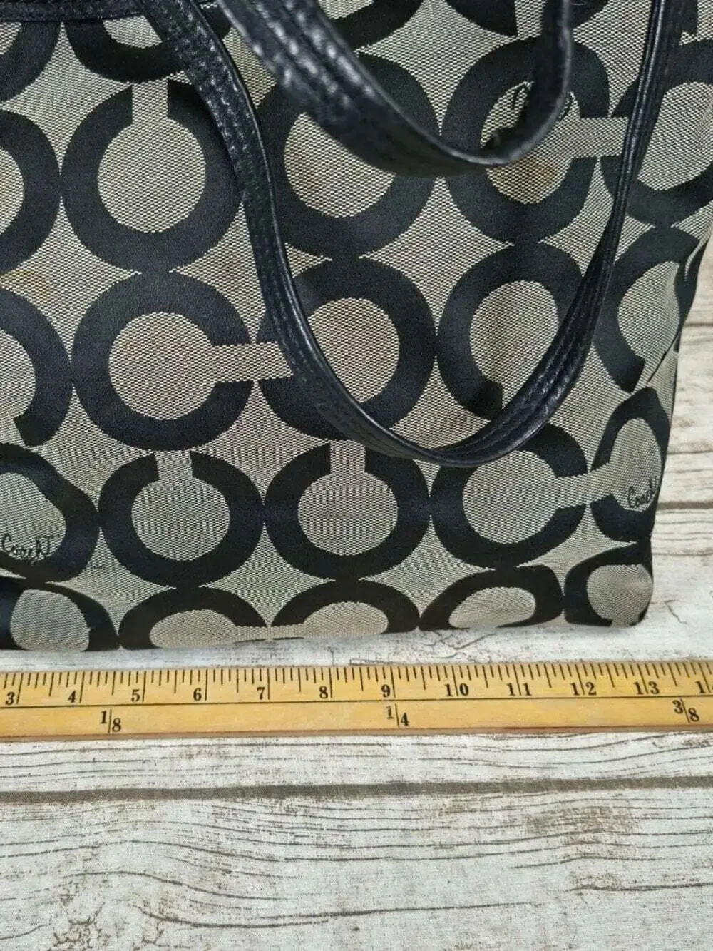 Coach Black & Beige Op Art Signature Canvas Large Tote Bag
